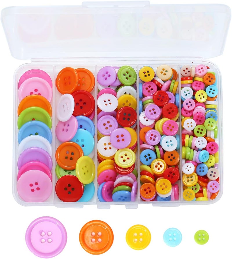 Secmity 320 pcs Colorful Buttons for Crafts DIY, 5 Size Buttons for Sewing Flatback Button Bulk with Box 4 Holes Assorted Button for Crafts and Decoration (9-25mm) - Image 1